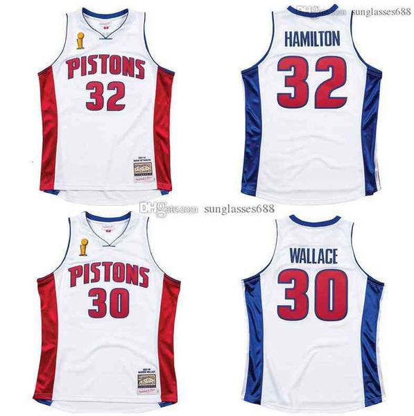 

stitched 32 richard hamilton 30 rasheed wallace jersey s-6xl mitchell & ness 2003-04 home finals mesh hardwoods classics retro basketball, Black