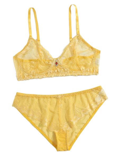 

plus floral lace rhinestone detail underwire lingerie set h3hh#, Black;white