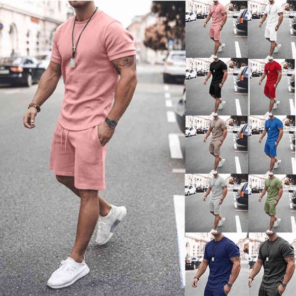 

2022 new men's summer short sleeved shorts set sports set men's, Gray