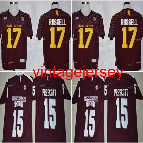 

mississippi state bulldogs dak prescott college football jerseys retro #15 dak prescott retro red university football shirts, Black