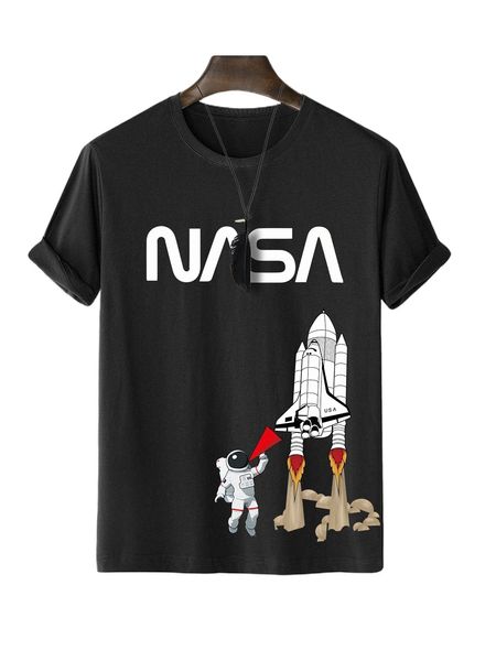

men letter & astronaut print tee c948#, White;black