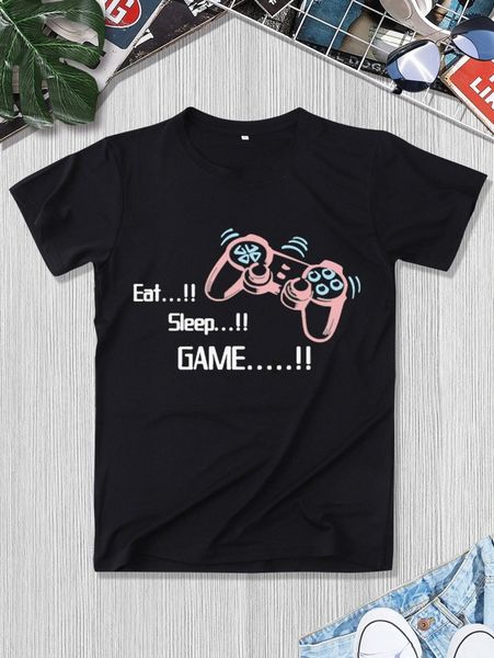 

men gamepad & letter graphic tee q7ft#, White;black