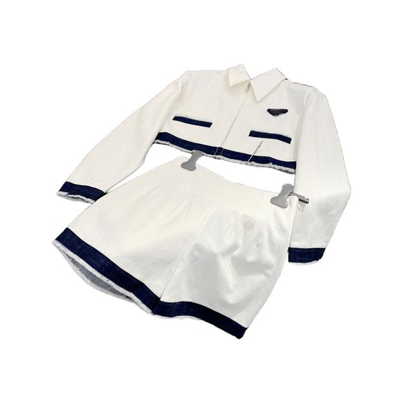 

milanese style two piece pants women's white denim jacket designers high waist coat trendy luxury metal geometry applique bermuda short