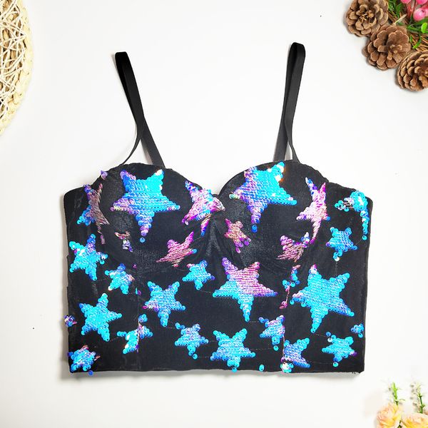 

women's tanks & camis light luxury lady temperament embroidery sling wearing steel ring waist fish bone breast five-pointed star sequin, White