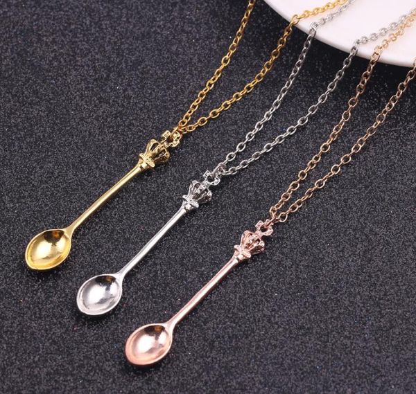 Корона мини -чайник ожерелье Spoon Подвесной ожерелья украшения золотые серебряные черные цвета для мужчин женские подарок