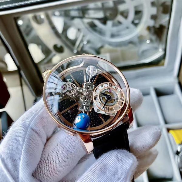 

44 5mm epic x chrono cr7 astronomical tourbillon gravitational triple axis skeleton aventurine dial unique men watch quartz mens w230f, Slivery;brown