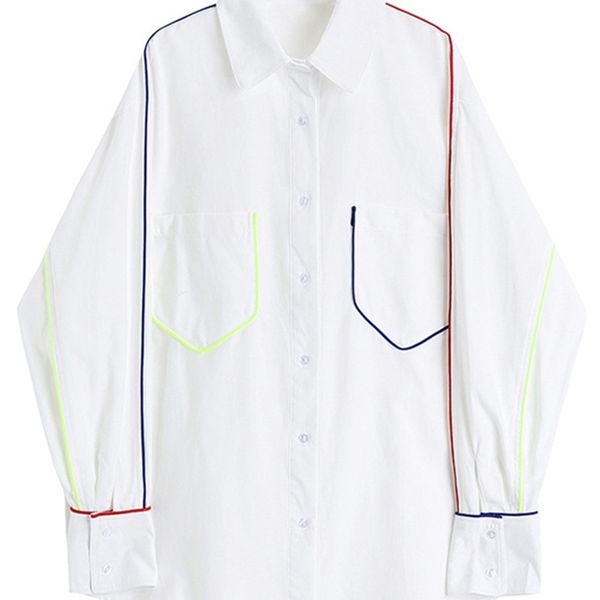

[eam] women white contrast color big size blouse lapel long sleeve loose fit shirt fashion spring autumn 1dd5268 220407