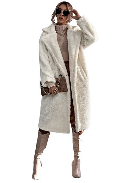 

lapel collar double button teddy coat w0sq#, Black