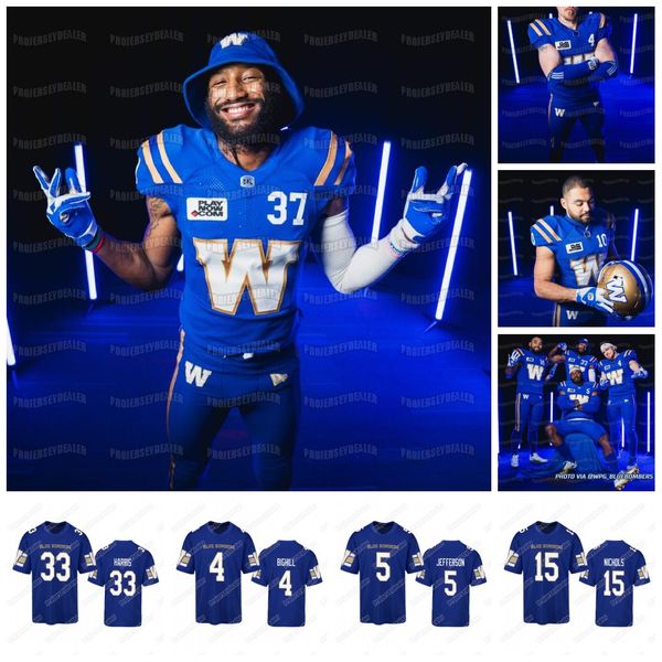 

2022 winnipeg blue bombers alternate jersey15 matt nichols 33 andrew harris 4 adam bighill 5 willie jefferson 66 stanley bryant darvin adams, Black;red