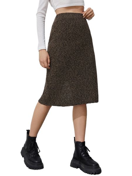 

split hem knit skirt a4c7#, White;black