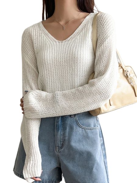 

dazy pointelle knit drop shoulder sweater 7841#, White;black
