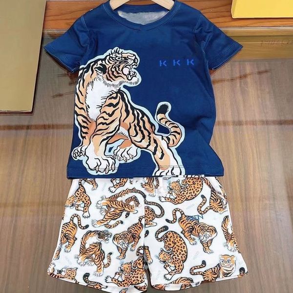 

fasion child designer clothe sets childrens kids short sleeve t-shirt with tigers print shorts set suit brand boys clothing cotton 90-160 wh, White