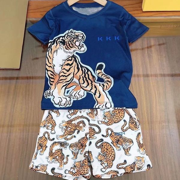 

fasion child designer clothe sets childrens kids short sleeve t-shirt with tigers print shorts set suit brand boys clothing cotton 90-160 wh, White