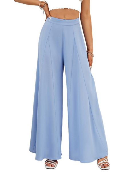 

high waist solid wide leg pants r5e4#, Black;white