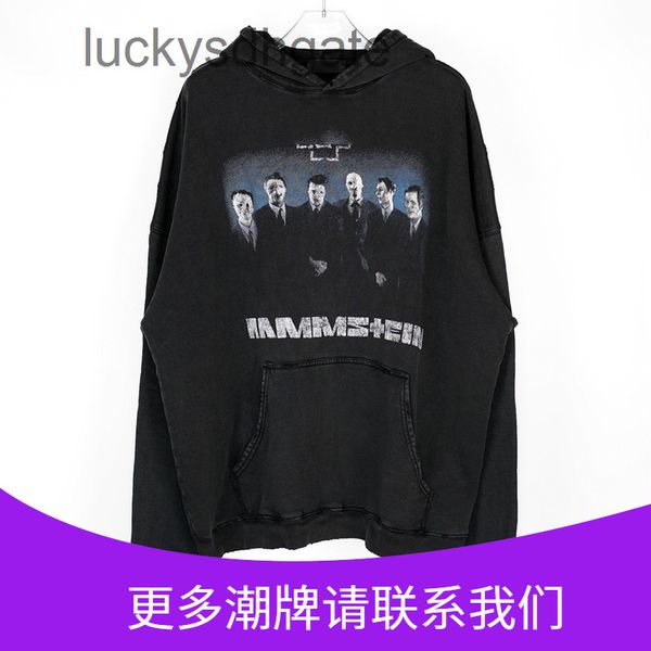 

designer brand hoodies ba lencia ga 21 winter new high street german chariot portrait rock band printed plush loose hoodie b home, Black