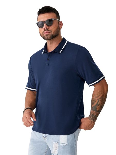 

extended sizes men contrast trim polo shirt s5fw#, White;black