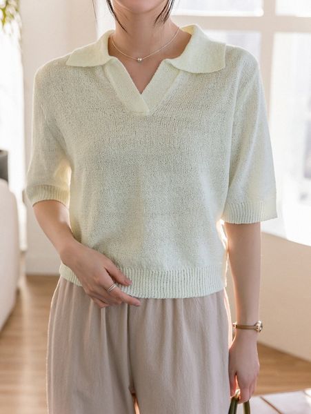 

dazy-less solid half sleeve knit r4tz#, White;black