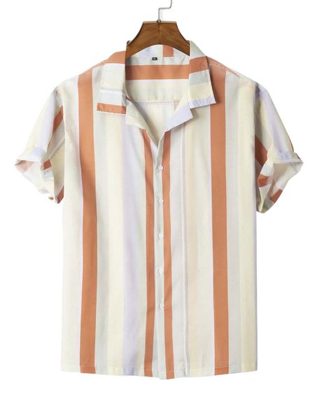 

extended sizes men striped print button up shirt j7i2#, White;black