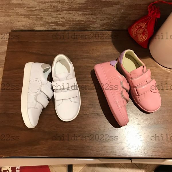 

2022 newly designer kids sneakers high-end girls casual shoes boys running shoes luxury cowhide hook &loop sneaker size 26-35 hole design, Black;red