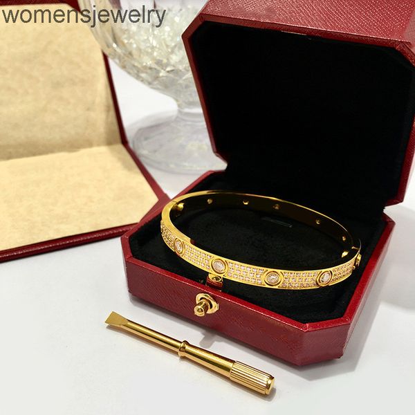 

luxury full diamond stone bangle stainless steel gold love womens bracelet fashion mens signer crystal screwdriver cuff bracelets bangles, Black