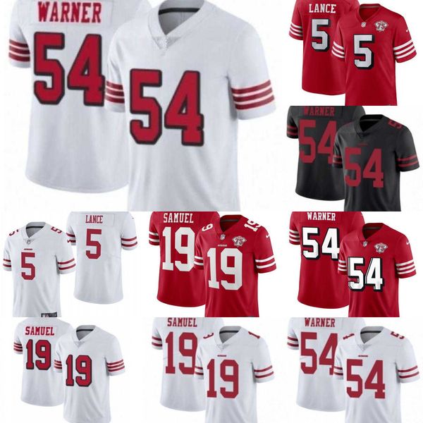 

75th men women youth san francisco''49ers''jersey 5 trey lance 19 deebo samuel 54 fred warner football jerseys black red