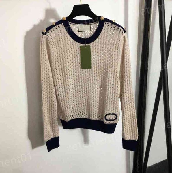 

luxury women sweater g..ci letter embroidery hollow pullover knit sweater round neck long sleeve fashion brand designer womens sweaters 0912, White;black