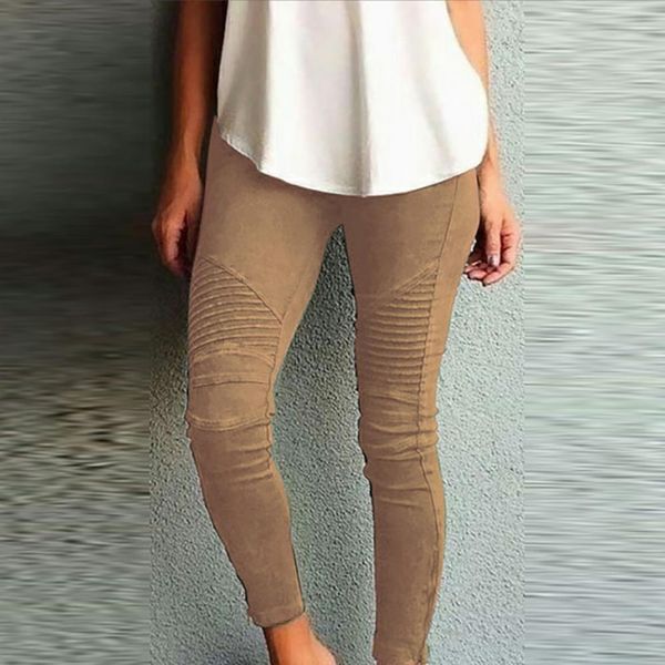 

designer women fashion solid color elastic waistband slim skinny pencil pant trouser leggings stacked pants for women skinny pen, Black;white