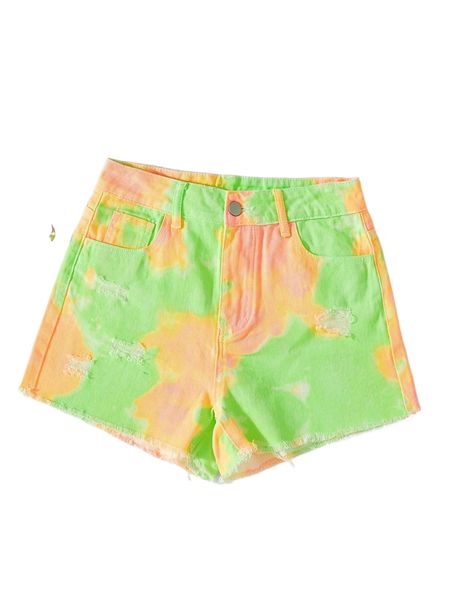 

tie dye raw hem ripped shorts e8gi#, White;black