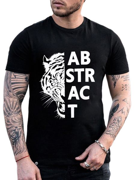 

men tiger & letter graphic tee z6jj#, White;black