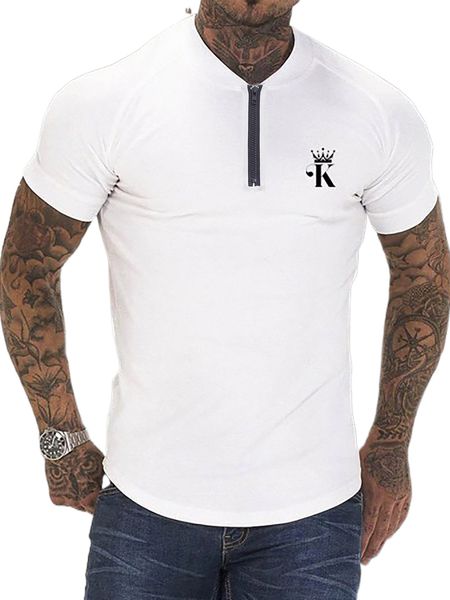 

men crown & letter graphic quarter zip polo shirt d7to#, White;black