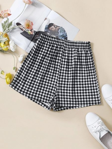 

gingham wide leg shorts 76d9#, White;black