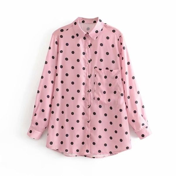 

long sleeve shirt women loose blouse autumn fashion polka dot prints pink shirts blouse modern lady casual wide y200402, White