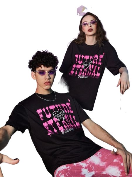 

romwe letter & heart graphic tee s3je#, White;black