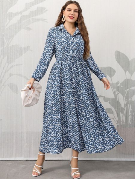 

plus ditsy floral shirt dress i9ah#, Black
