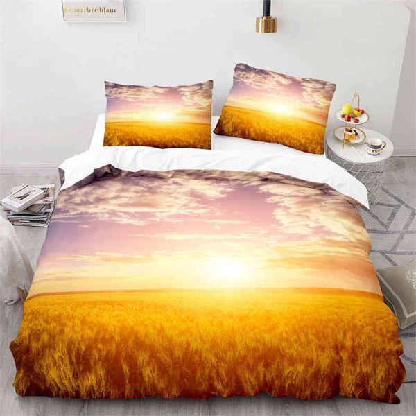 Conjunto de roupas de cama de microfibra do campo de trigo amarelo Conjunto de cama de microfibra 3D Quilt Twin Full King Queen para adultos Decoração de quarto de crianças