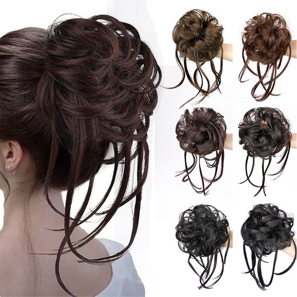 

accessories messy hair bun scrunchies for women synthetic chignon messy scrunchies elastic band hair bun elastic hair bun extension costume, Silver