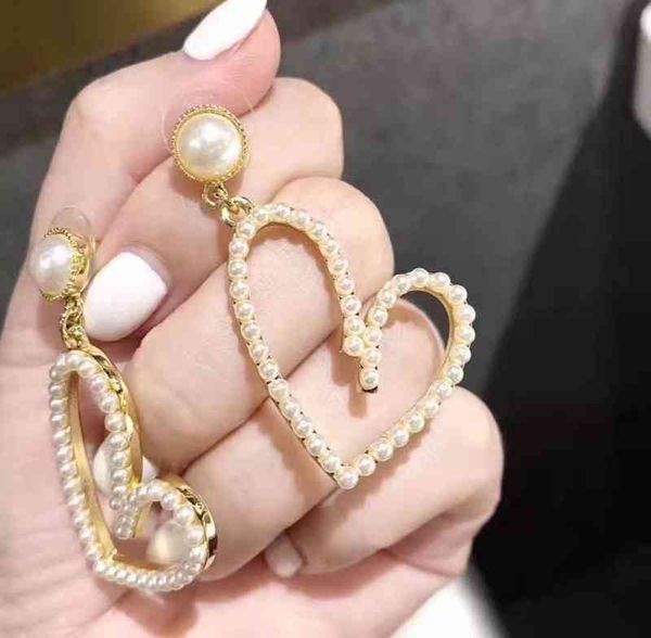 

d family new heart-shaped pearl earrings for women 2022 luxury brand fashion design versatile ladies jewelry, Golden