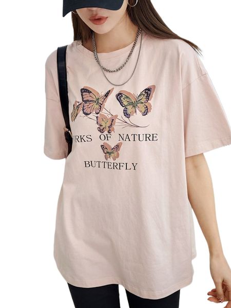 

dazy butterfly & letter graphic drop shoulder tee g9j3#, White