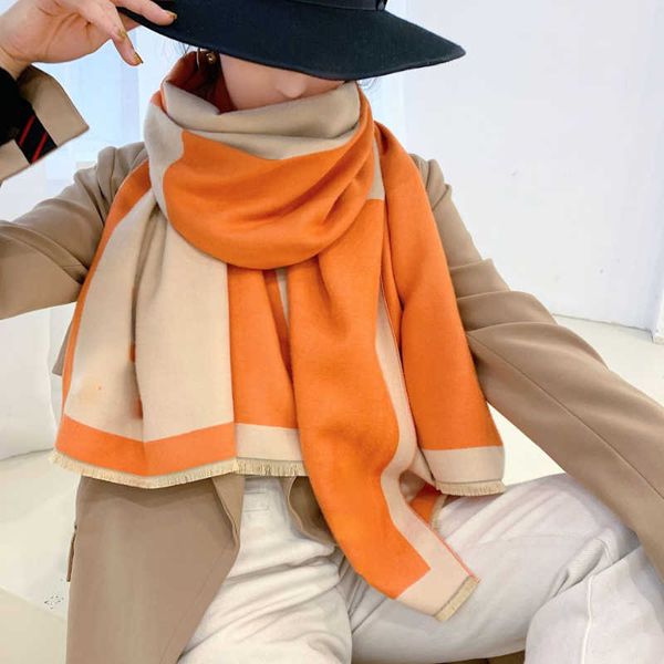 

2022 luxury letter print cashmere scarf winter women warm blanket shawls wraps pashmina brand blanket female thick bufanda, Blue;gray