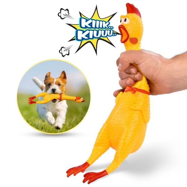 Sublimazione Moda Animali domestici Cane Squeak Toys Urlando Pollo Spremere Suono per cani Super durevole Divertente Polli di gomma gialla Giocattolo da masticare per cani