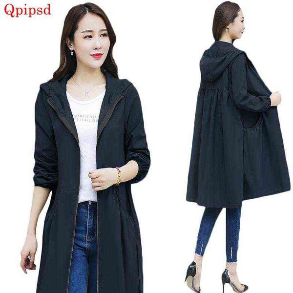 

women's trench coats spring coat women long hooded windbreakers female casual loose womens plus size overcoat 2021 wild outerwear t2208, Tan;black