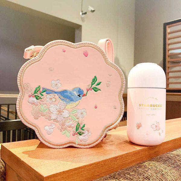 

starbucks cup 220ml cherry blossom falling capsule thermos pink drinking embroidered bag with round cake