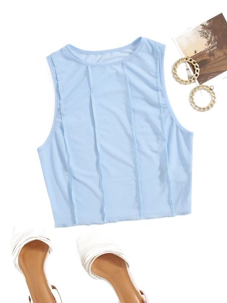 

stitching mesh crop tank c9iv#, White