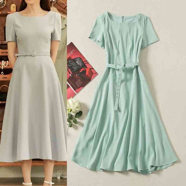 

casual dresses spring and summer fashionable women's wear round neck stitching temperament belt waist wrap dress, Black;gray