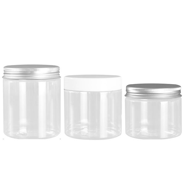 Dia.68mm PET Bottiglia vuota in plastica trasparente Imballaggio cosmetico Vaso per cera per capelli Tappo in plastica Coperchio in alluminio Alimenti Caramelle Fiori Contenitori per tè Contenitori 150ml 200ml 250ml