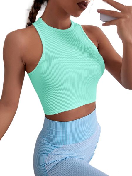 

solid racer back crop sports tank m23v#, Gray