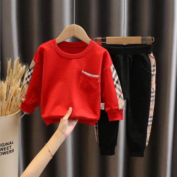 

spring autumn baby boys clothing sets tracksuits kids long sleeve plaid t-shirt pants 2pcs set children suit boy outfits child spo320n, White
