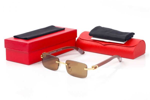 

new fashion sports rimless sunglasses gold metal wood sun glasses mens womens leopard buffalo glasses quality with boxes gafas, White;black