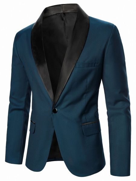 

men 1pc contrast shawl collar single button blazer 60cb#, White;black