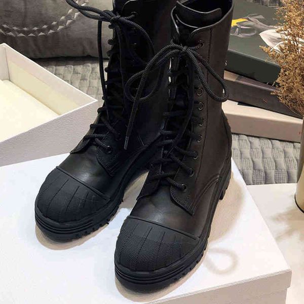 

boots mid tube boots women's autumn winter shell head martin fashion lace up thick soled motorcycle chelsea, Black